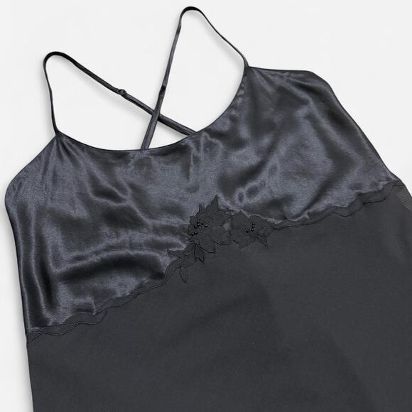 VTG 90s Victoria's Secret Black 100% Silk Beaded Floral Dark Coquette Slip Dress - Picture 6 of 8